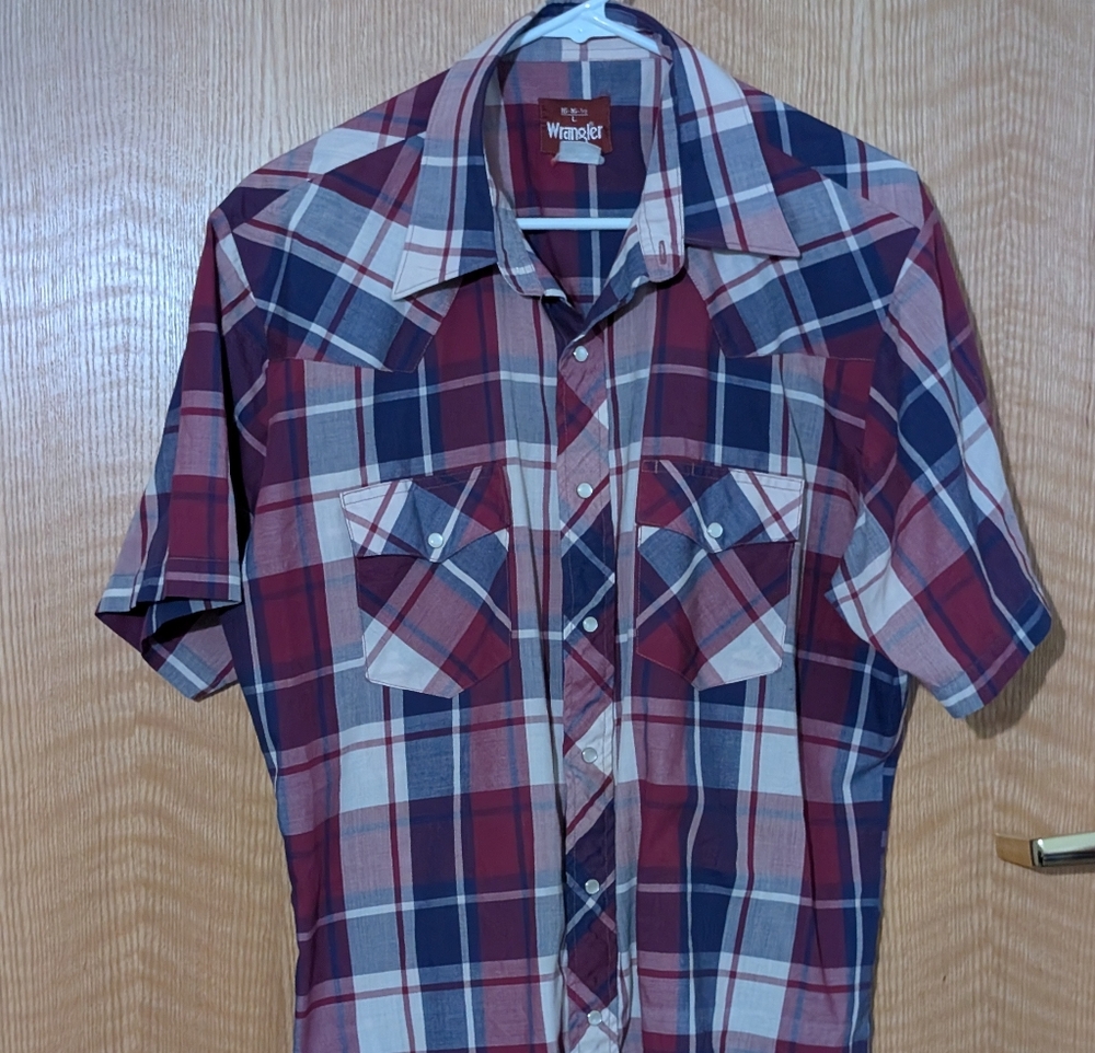 Wrangler Burgundy and Navy Plaid Shirt
